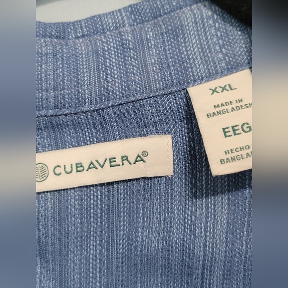 Cubavera Linen Blend Button Down Men's Shirt Blue XXL - Picture 3 of 9